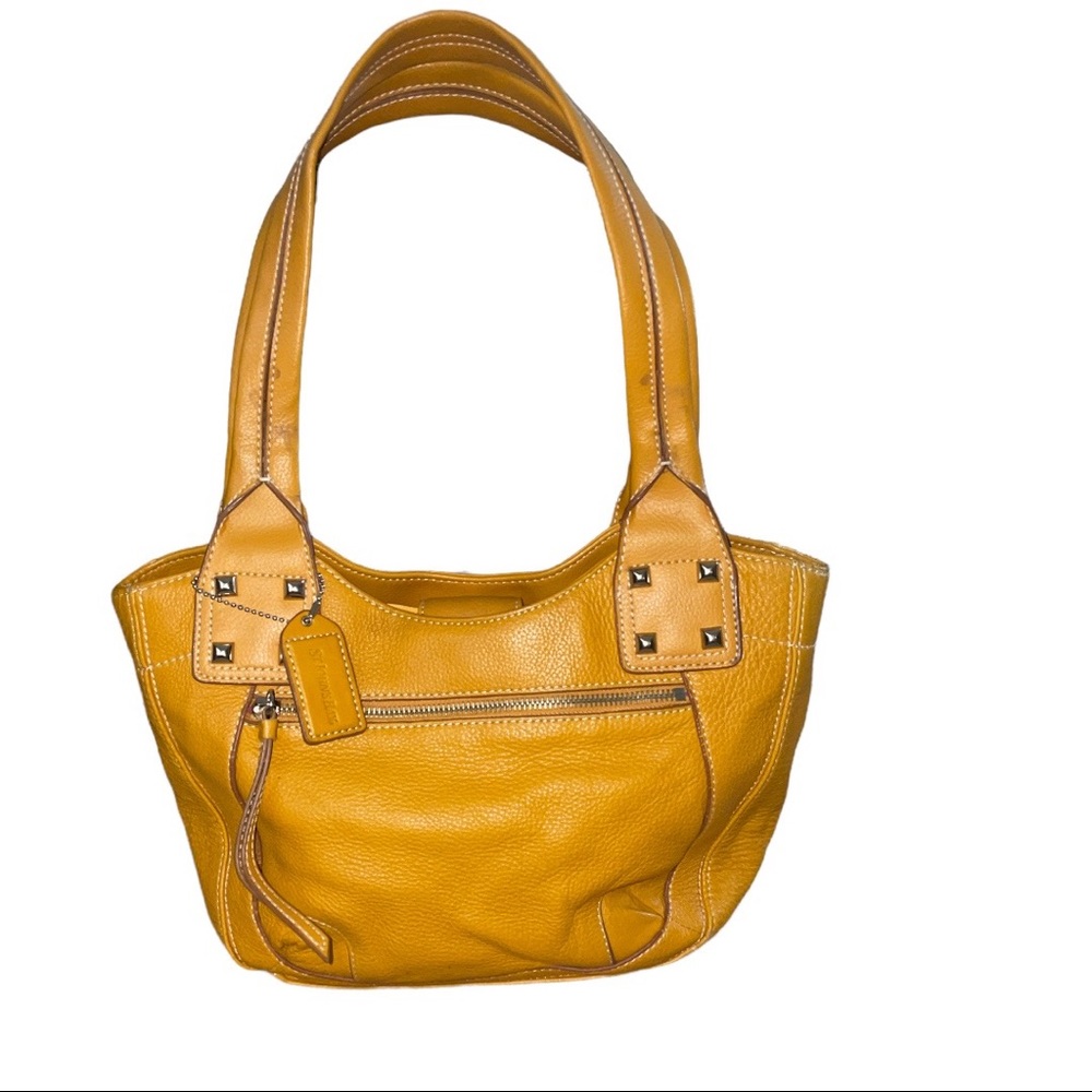 St. John’s Bay Pebbled Leather Yellow Shoulder Bag with Silver Studs 16.…
